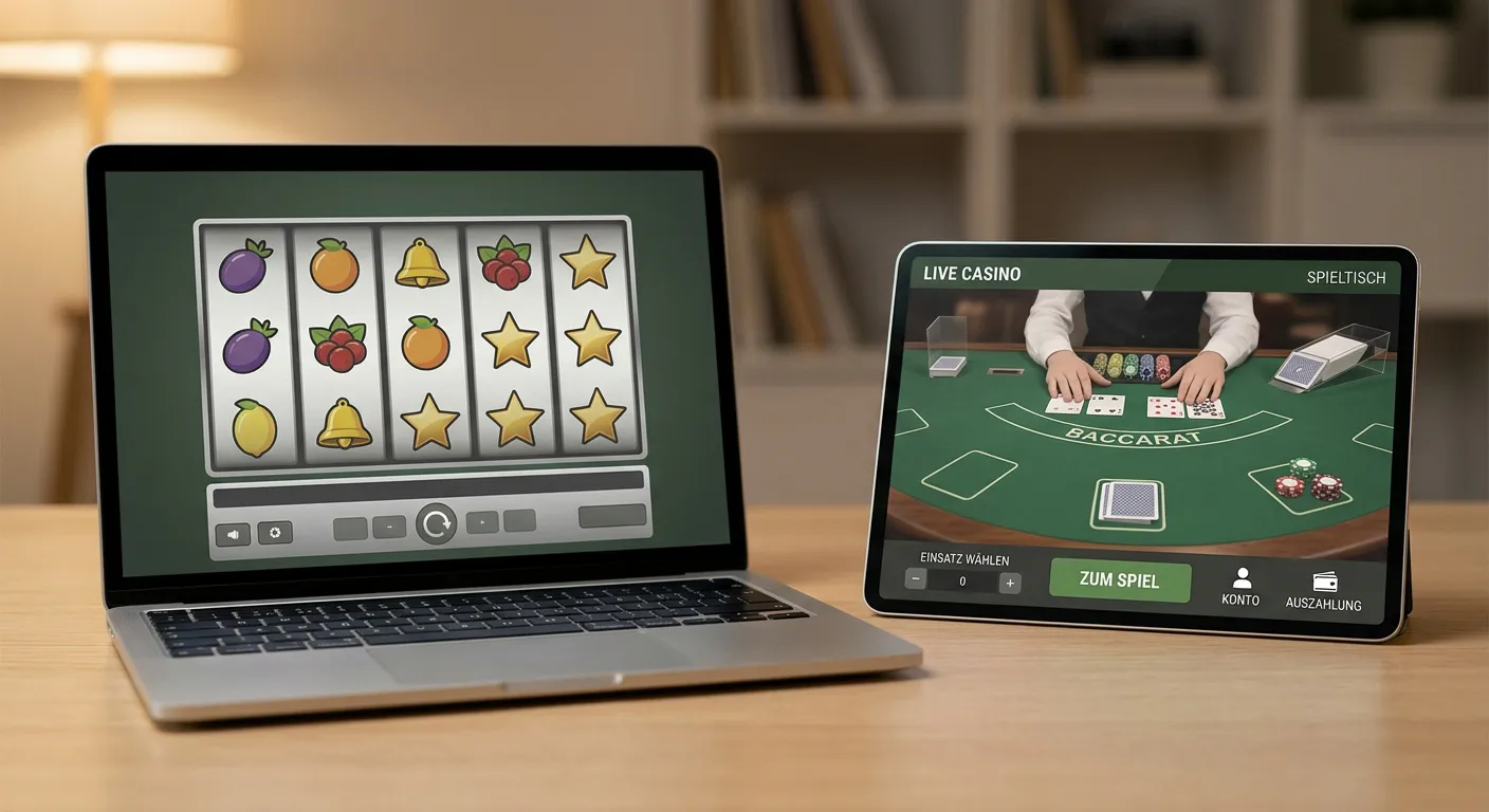 Auswahl an Spielautomaten und Tischspielen in einem Krypto-Casino mit ADA-Unterstützung