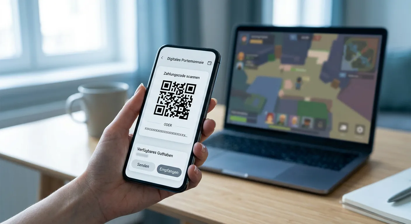 Smartphone mit Wallet-App und QR-Code für eine ADA-Einzahlung ins Casino