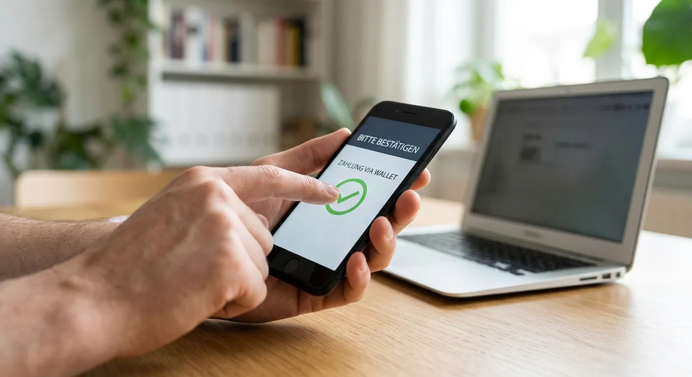 Person bestätigt eine Apple-Pay-Einzahlung mit biometrischer Gerätefreigabe