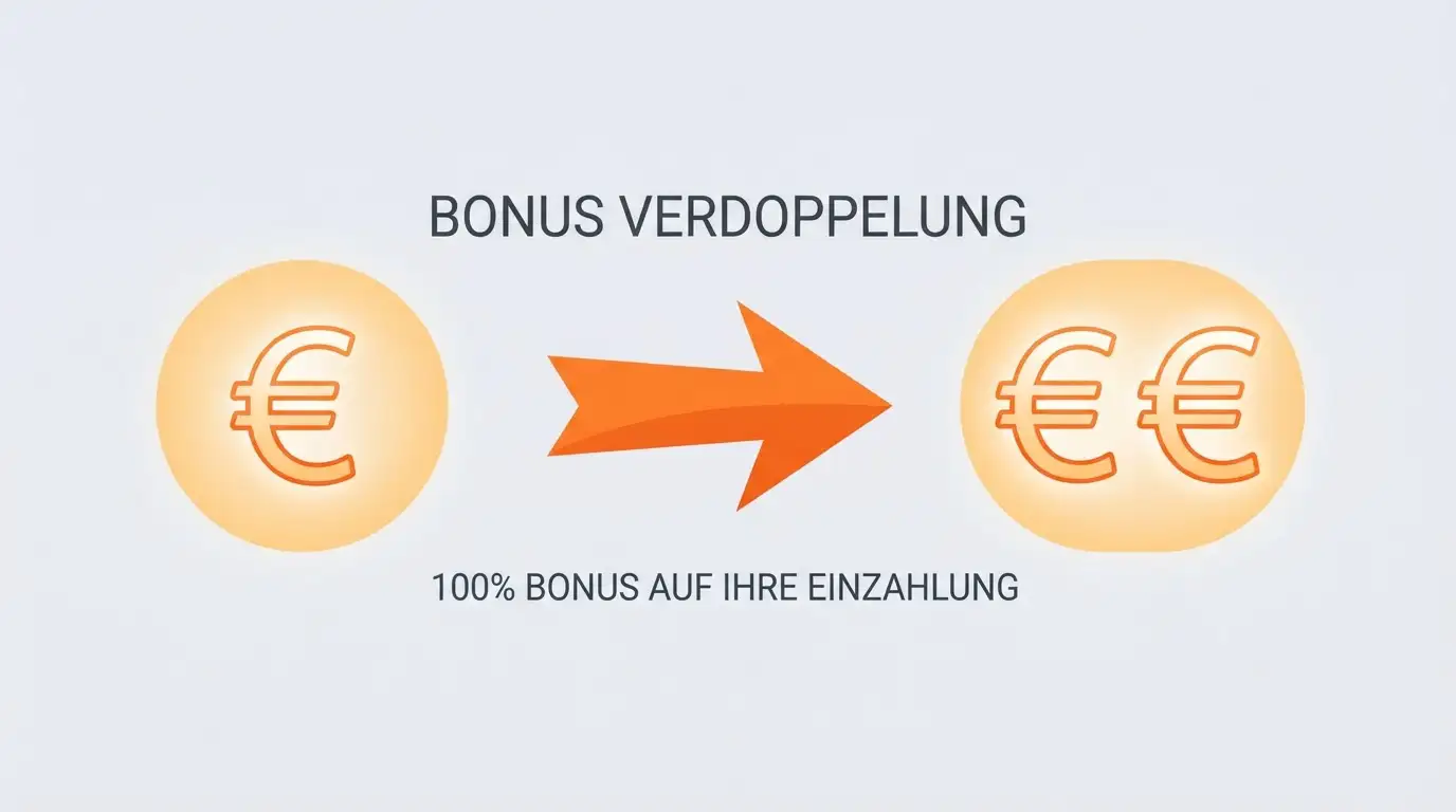 Zwei Geldschein-Symbole und Pfeil-Symbol zeigen Verdoppelung
