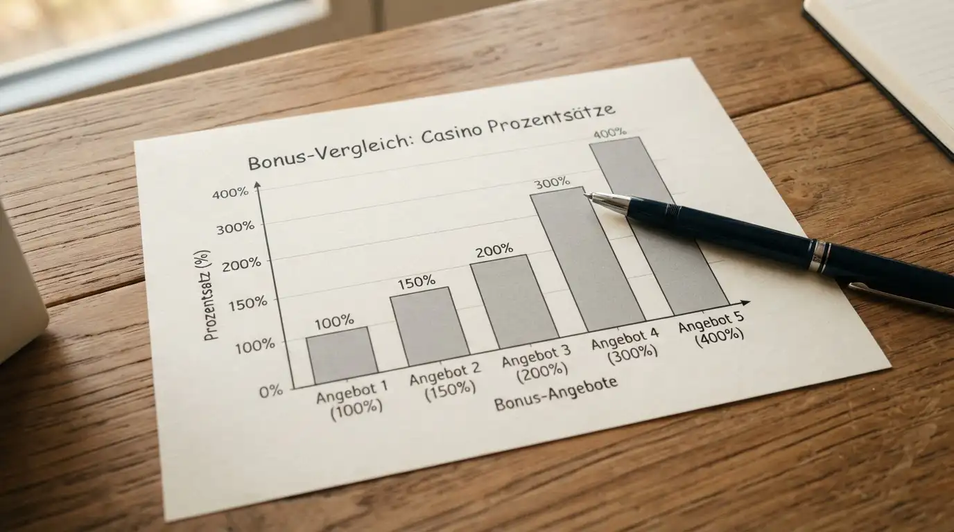 Vergleichstabelle mit aufsteigenden Bonusprozentsätzen auf Papier