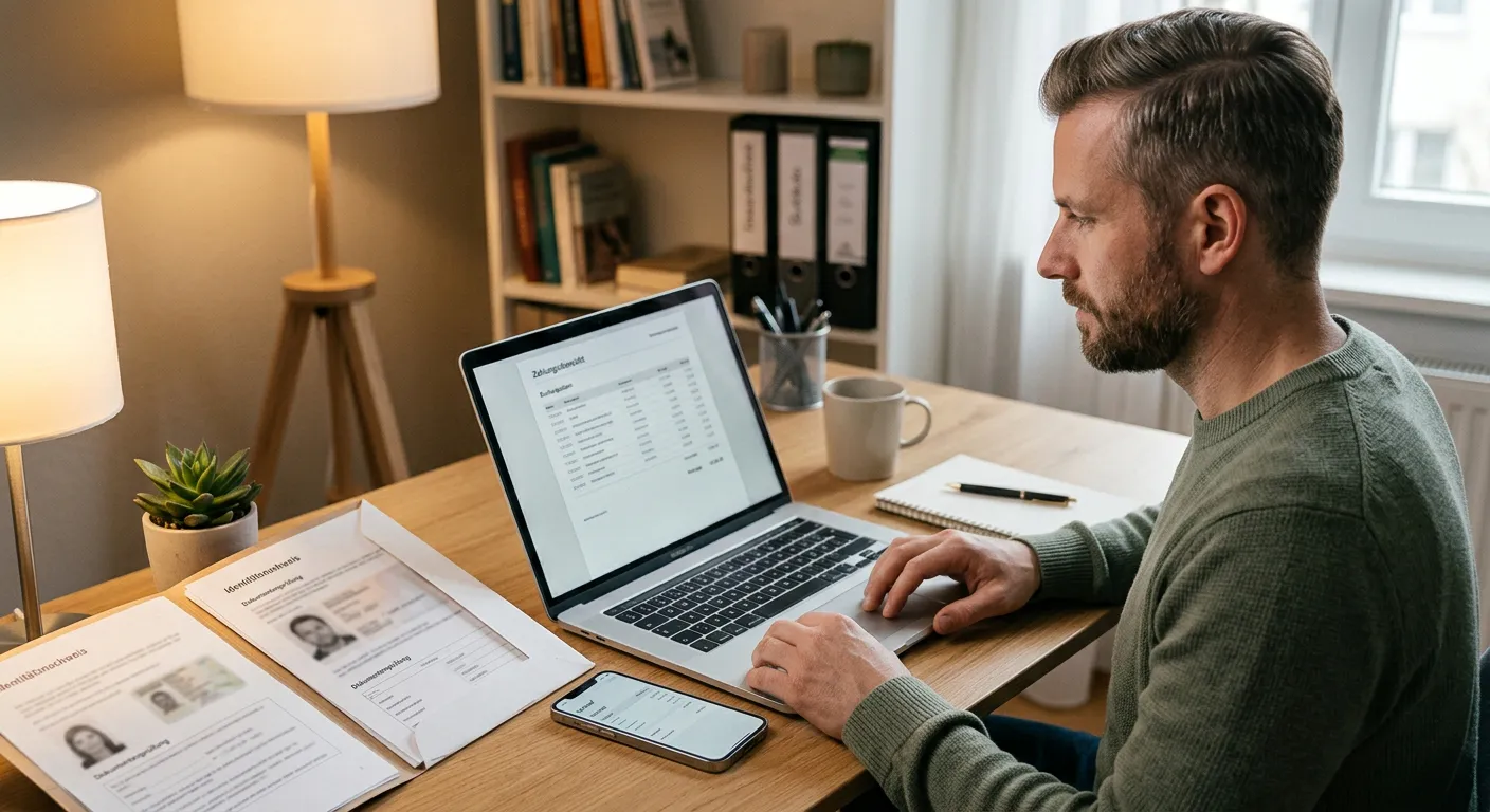 Laptop, Smartphone und neutrales Zahlungsprotokoll ohne Markenlogos