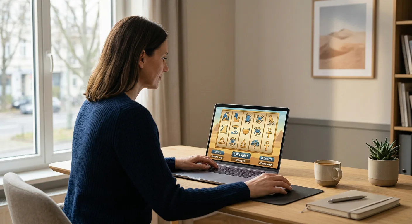 Laptop mit neutraler Demoansicht eines Walzenspiels ohne Markenlogo