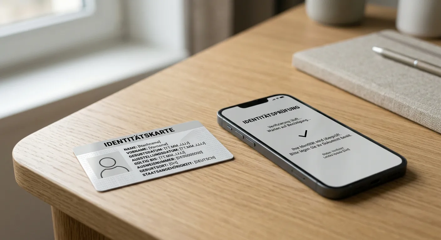 Neutrales Ausweisdokument neben einem Smartphone als Symbol für die Identitätsprüfung im Casino