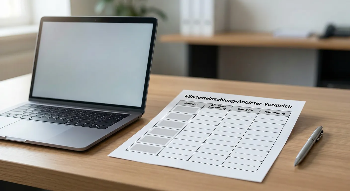 Vergleichstabelle mit niedrigen Einzahlungsstufen auf einem Schreibtisch