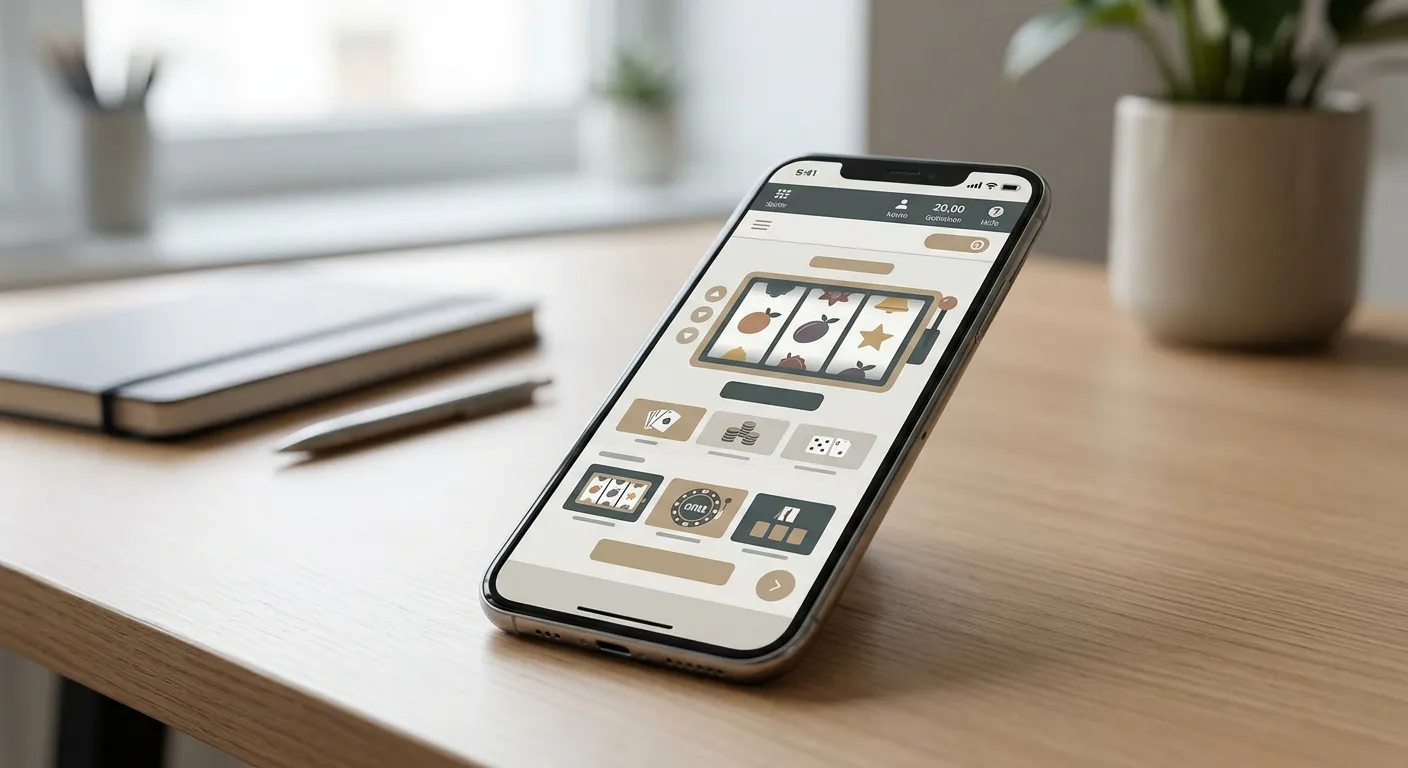 Smartphone mit neutraler mobiler Casino-Oberfläche ohne Markenlogo