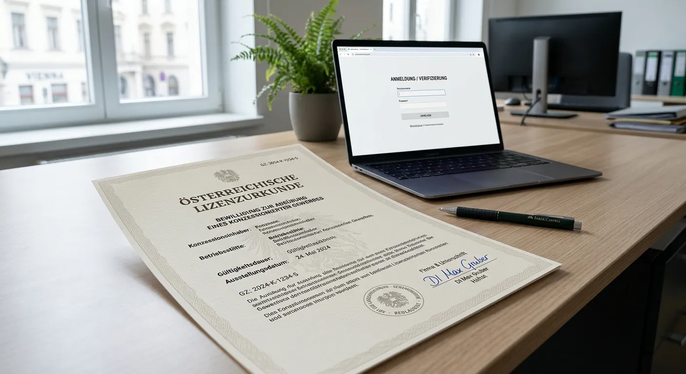 Neutrales Konzessionsdokument neben einem Laptop