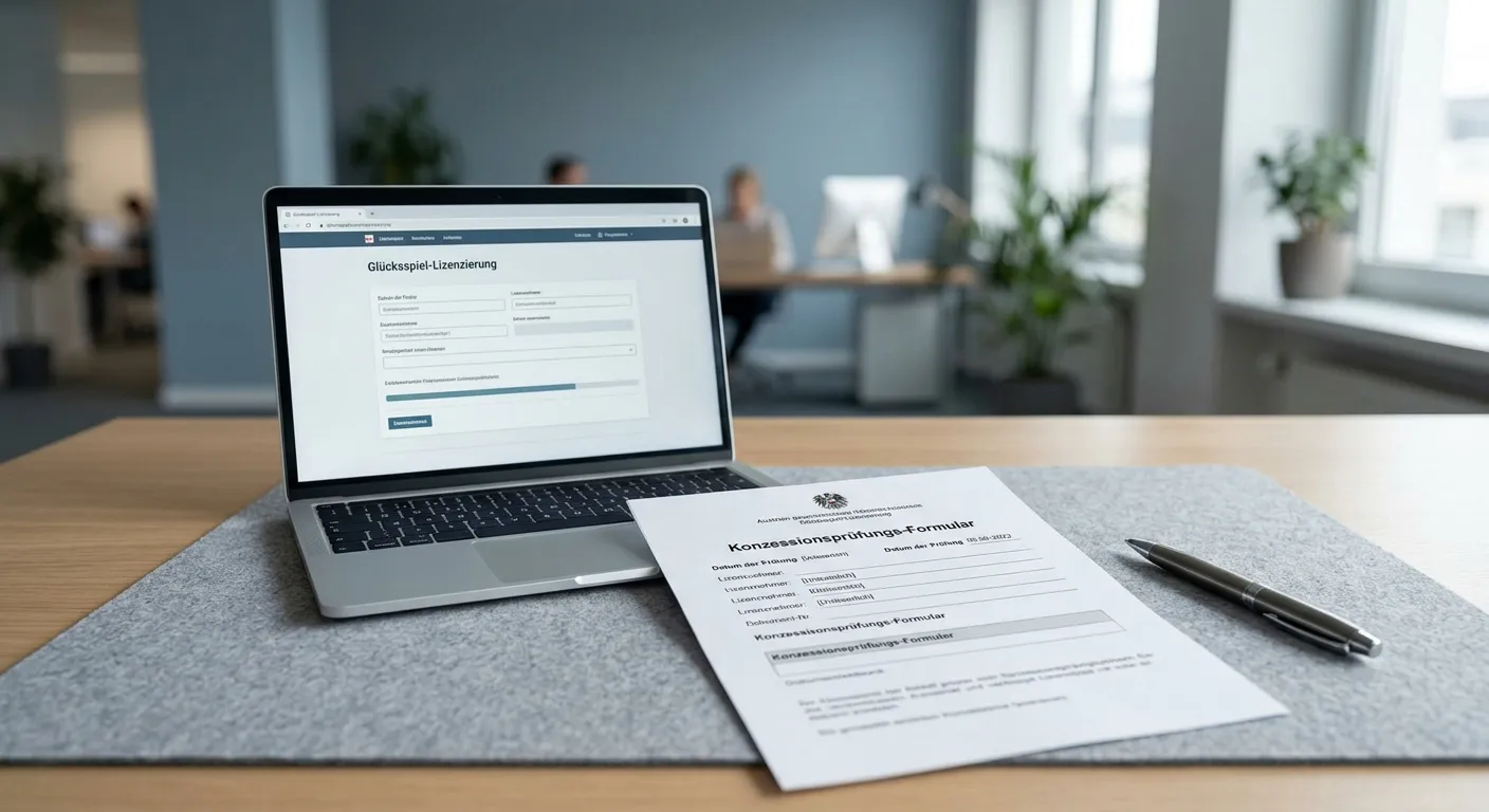 Neutrales Konzessionsdokument neben Laptop und Notizblock