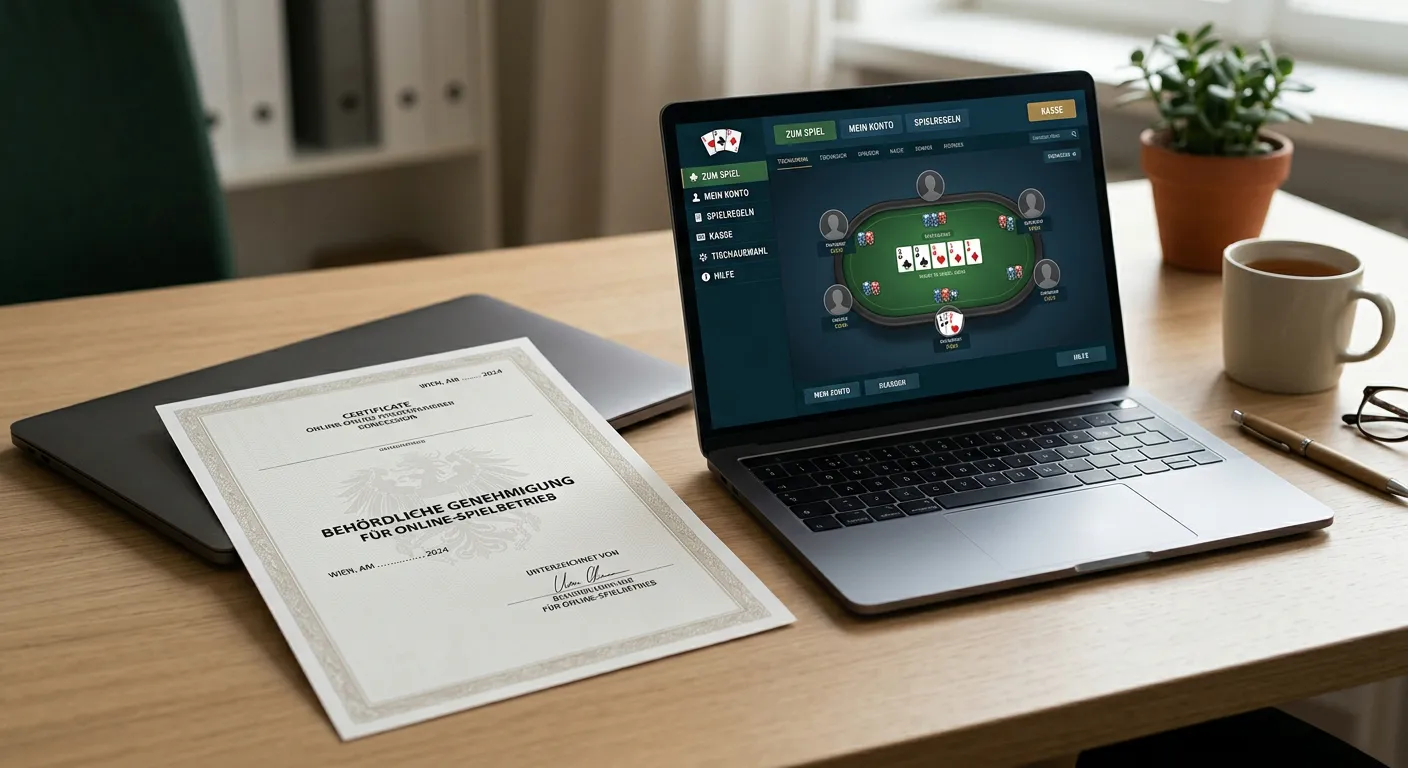 Österreichische Konzession und Online-Poker auf einem neutralen Dokument