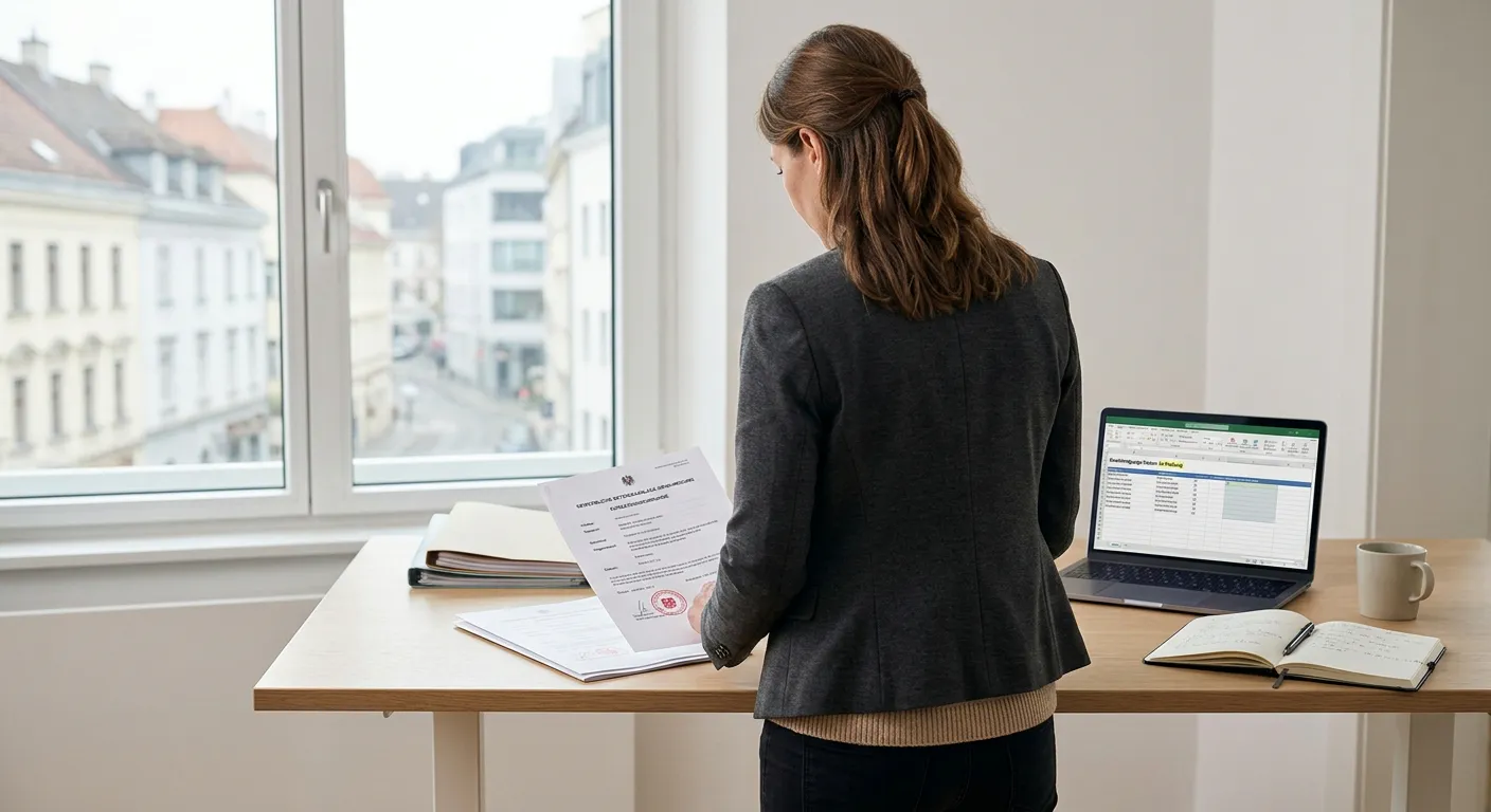 Österreichische Konzessionsprüfung für Starburst mit neutralem Dokument und Laptop