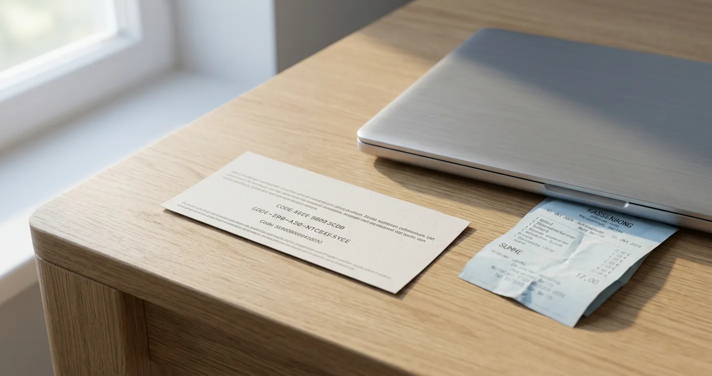 Prepaid-Guthabenkarte neben einem Laptop auf einem Schreibtisch in Österreich