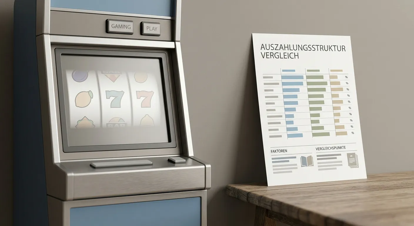 Neutrale Spielautomaten-Walzen neben einem übersichtlichen RTP-Vergleich