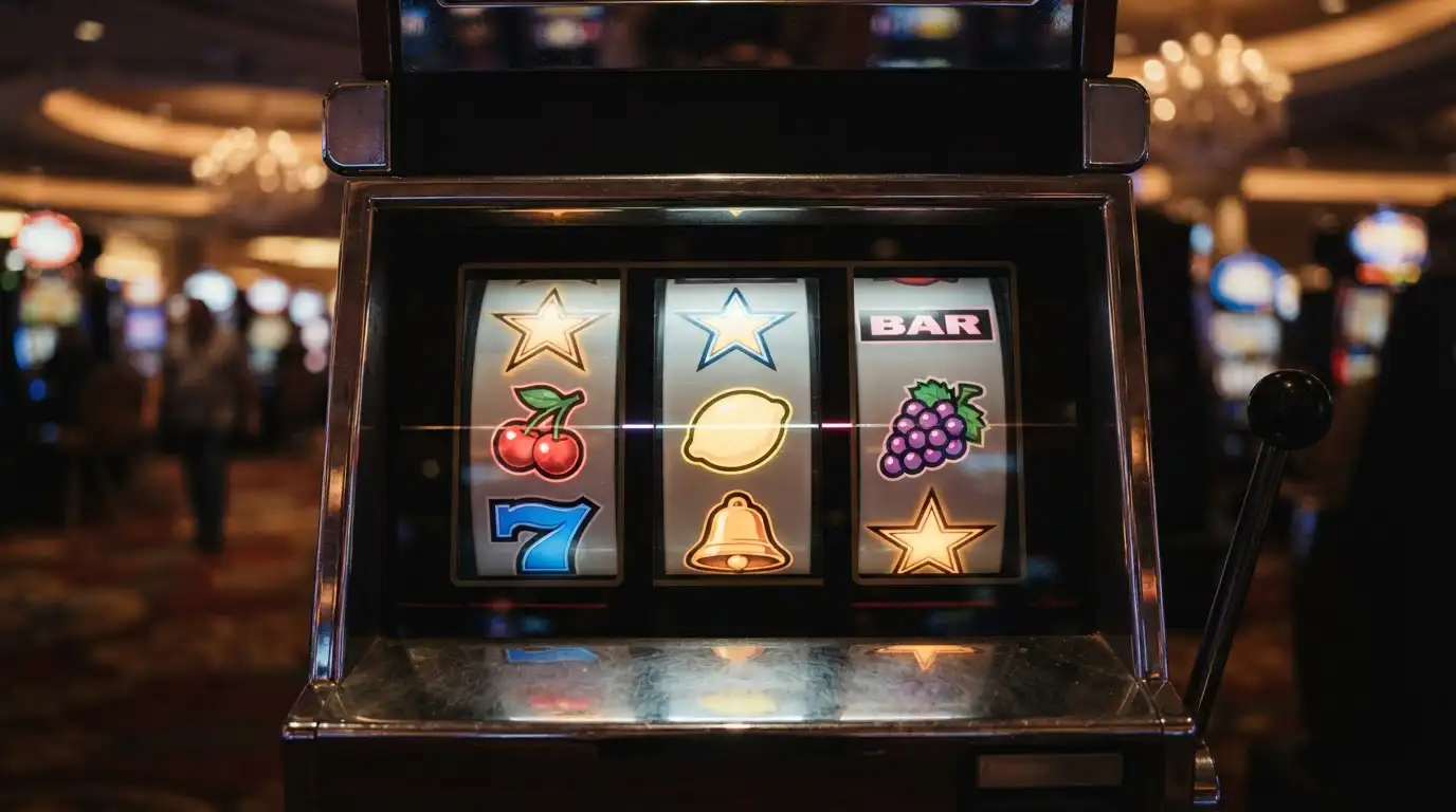 Generische Slot-Walzen mit abstrakten Symbolen im Casino-Ambiente