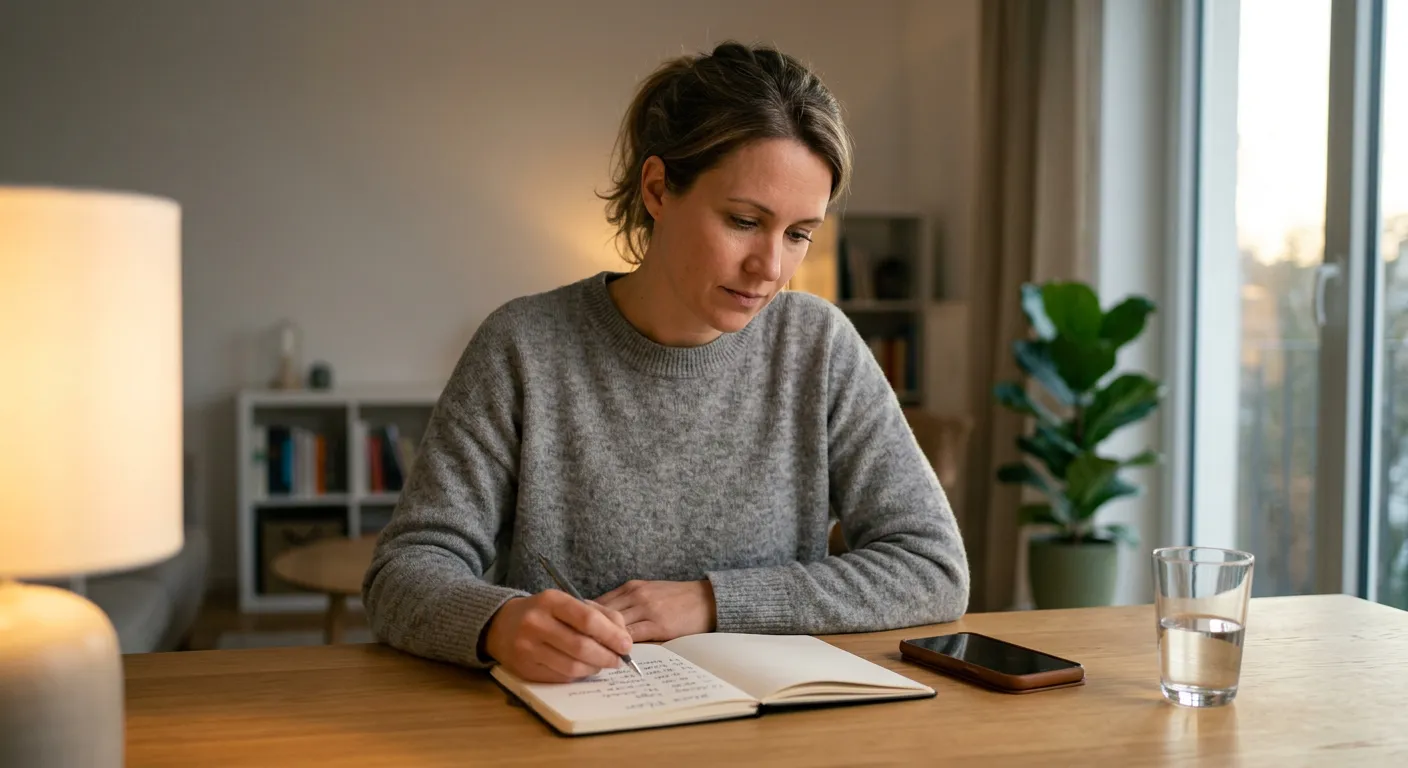 Ruhiger Schreibtisch mit persönlichem Zeitplan und geschlossenem Smartphone