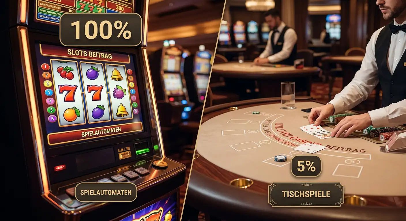 Slot-Automat-Display mit 100% Gewichtung und Live-Casino-Tisch mit 5% Marker
