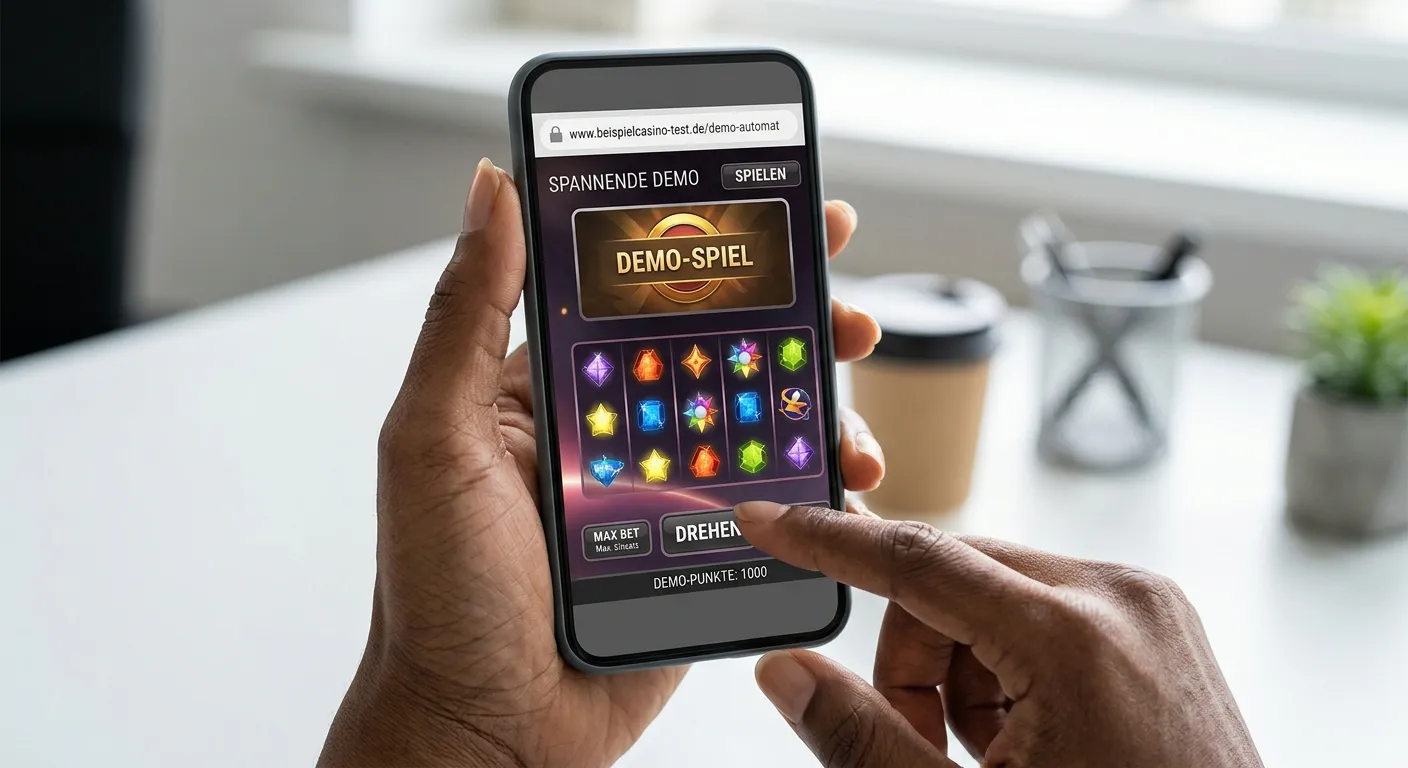 Mobiler Browser mit neutraler Demo eines klassischen Spielautomaten ohne Markenlogo