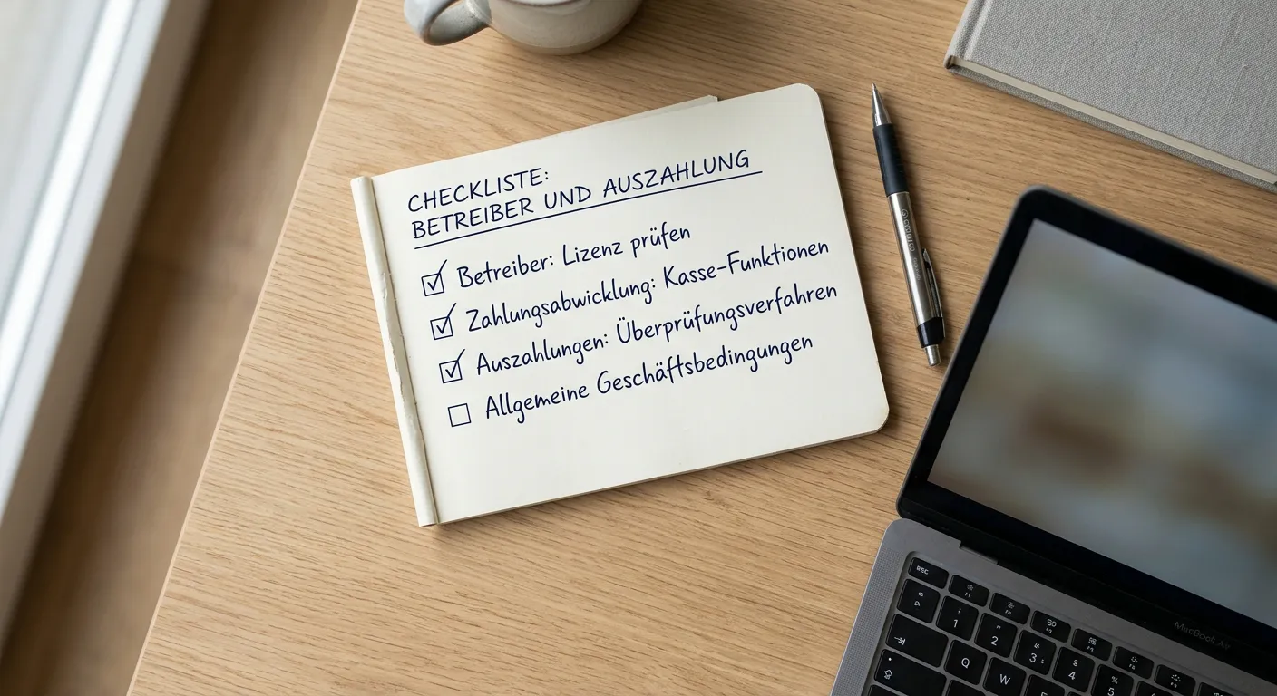 Handschriftliche Prüfliste für Betreiber, XRP-Kassierer, Lizenz und Auszahlung
