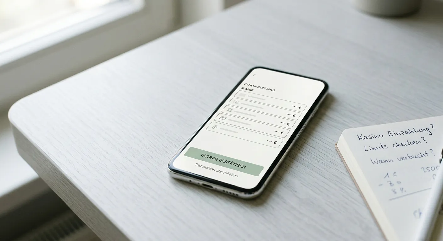 Smartphone mit neutraler Zahlungsübersicht und Notizen zu Transaktionsgrenzen